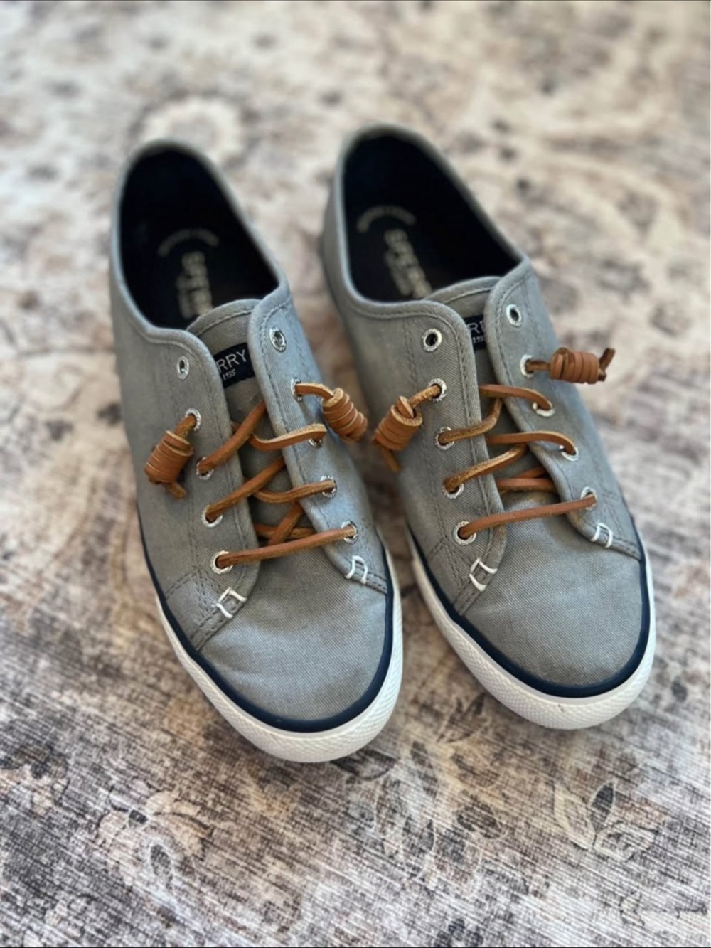 Sperry Gray Canvas Low-Top Sneakers with Tan Laces